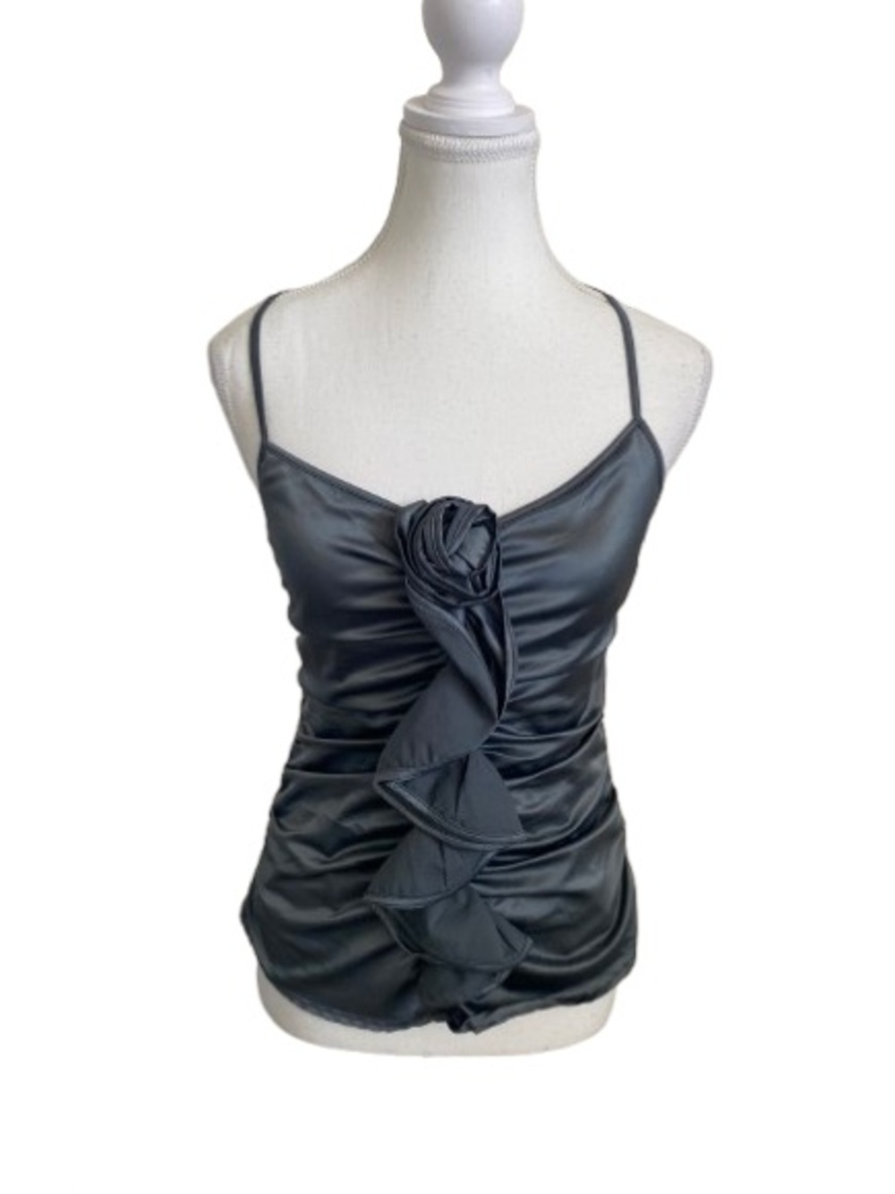 Elegant DO+BE Satin Camisole Ruffle Front Rosette Blouse Size Small